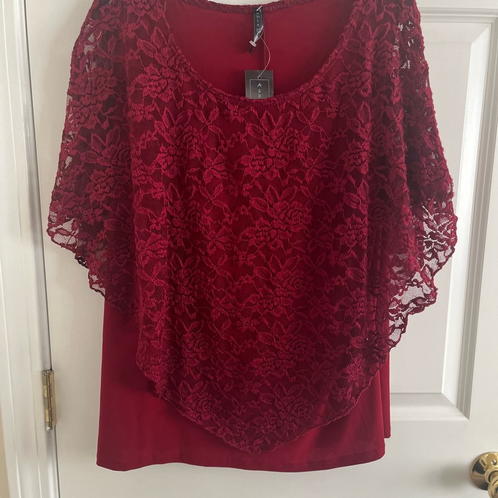 Ashley Blue Burgundy Lace Blouse